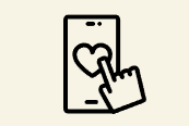 A hand taps a heart icon on a smartphone screen, suggesting interaction with a like or favorite feature in a mobile app.