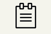 Simple black and white icon of a clipboard with paper, showing three horizontal lines representing text, on a light background.