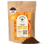A 1lb bag of Kochere Coffee Costa Rican Alajuela Medium Roast by Kochere Coffee Company, featuring sweet apple and raisin notes, with ground coffee spilled beside the bag.[1LB][drip grind]