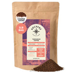 A 1-lb bag of Kochere Coffee Tanzanian Mbeya AB Medium-Light Roast by Kochere Coffee Company, featuring coarse ground coffee with pear, floral, and jasmine notes. Fresh, single origin, made to order.