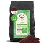 A 2lb bag of Kochere Coffee Company's Ugandan Sipi Falls Single Origin, organic medium roast coffee—raisin, fig, and brown sugar notes—freshly roasted to order and labeled “sustainably grown.” Fine grind shown in front.[2lb][fine grind]