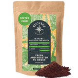 A bag of Kochere Coffee Company's Kochere Safari "Coffee of the Month" Club with fresh, roast-to-order single-origin ground coffee—ideal for any subscription.