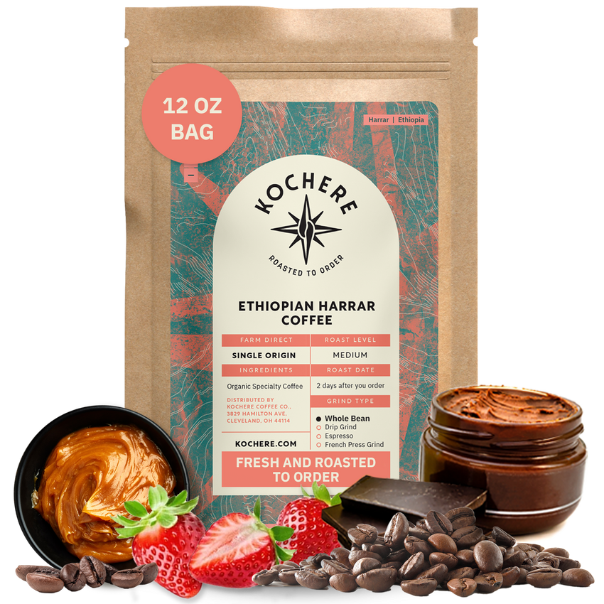 Kochere Coffee Ethiopian Harrar Natural Medium Roast - Fruity, Blueberry, Dark Chocolate Notes