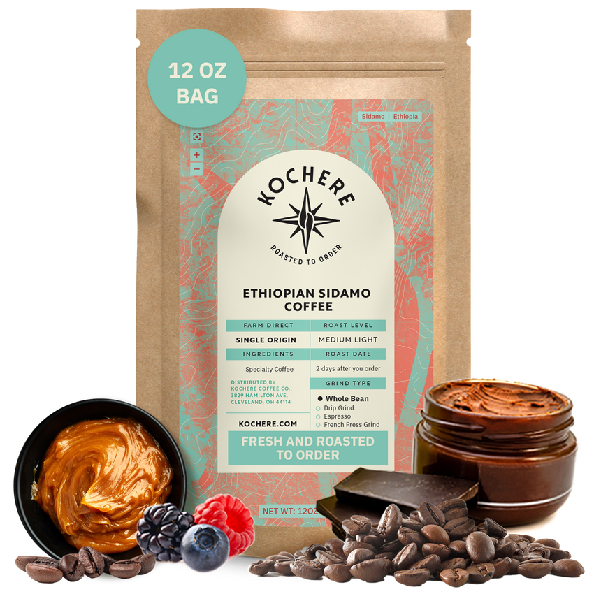 Kochere Coffee Ethiopian Sidamo Natural Medium-Light Roast - Milk Chocolate, Fruity Notes