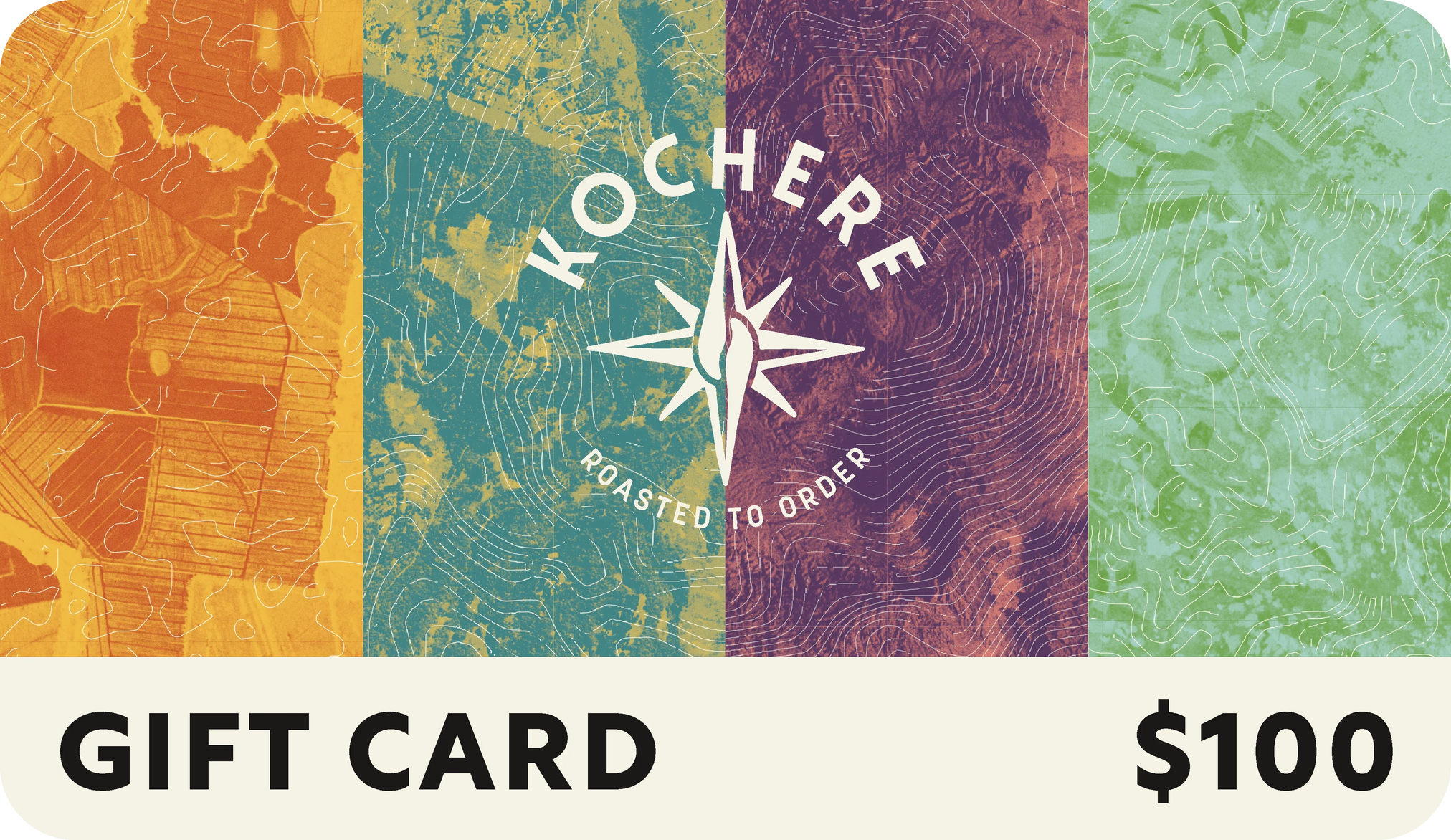 Kochere gift card with colorful design and $100 value
