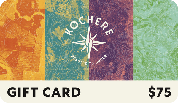 Kochere gift card with colorful design and $75 value
