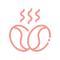 A simple line drawing of two coffee beans with three wavy lines above them representing steam, on a light background.
