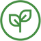 A green outline of a plant with two leaves inside a green circle on a light background.