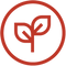 Red outline of a sprouting plant with two leaves inside a red circle on a light background.