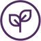 A simple purple line drawing of a plant with two leaves, enclosed in a purple circle on a light background.