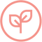 Simple pink icon of a plant with two leaves inside a pink circle on a light background.