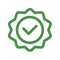 Green checkmark inside a starburst shape, symbolizing approval, verification, or certification on a light gray background.