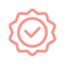 A red outline of a badge with a check mark in the center, symbolizing approval or certification, on a light background.