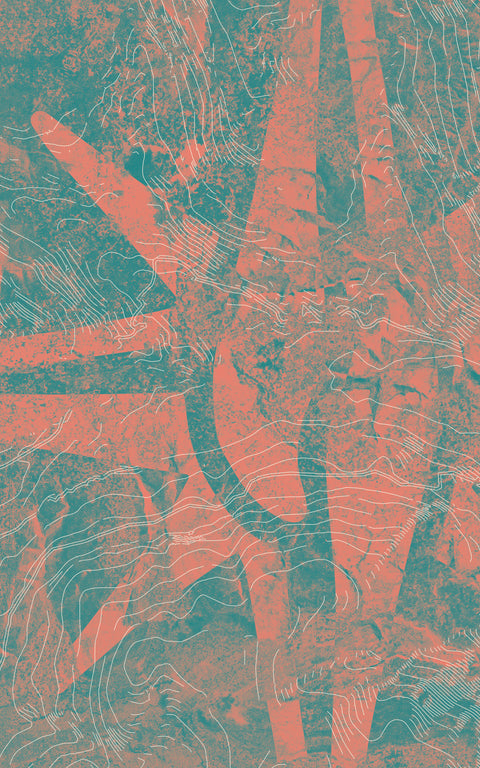Abstract coral and turquoise textured background with dynamic line patterns, inspired by Kochere Coffee Company's Ethiopian Harrar Coffee - Natural, Origin Single - Medium Light Roast.