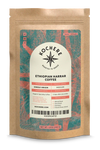 Ethiopian Harrar Coffee - Natural, Origin Single - Medium Light Roast beans in a Kochere Coffee Company bag.