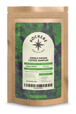 A bag of Kochere Single Origin Coffee Sampler beans from Ethiopia with a label on it.